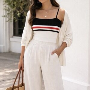 Seduction Size S/M Ribbed Tank Top Black White‎ Red Stripe Square Neck Preppy